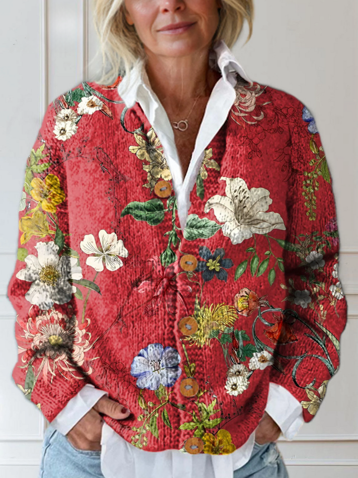 Solenne | Artistic Floral Knit Cardigan