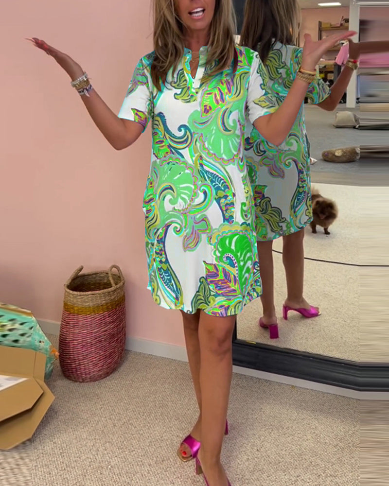 Piper | Women’s Tropical Print V-Neck Shift Dress