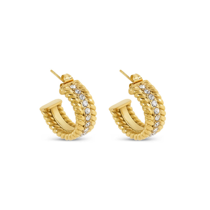 Curb Chain Stone Hoop Earrings - Gold