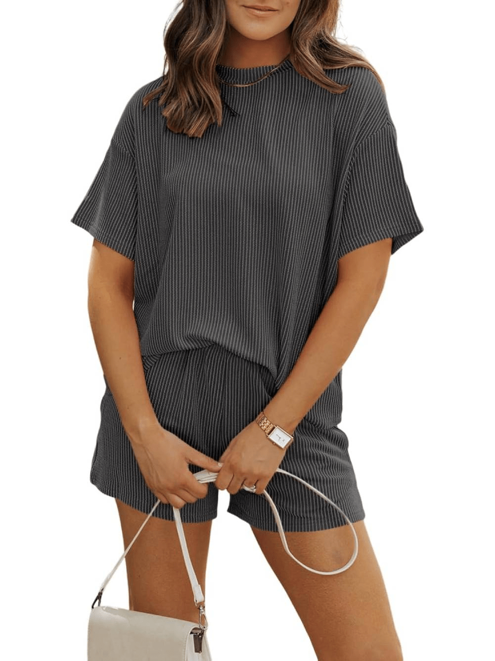 Claudia | Women’s Ribbed Knit Top &amp; Shorts Set