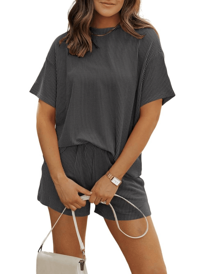 Claudia | Women’s Ribbed Knit Top &amp; Shorts Set