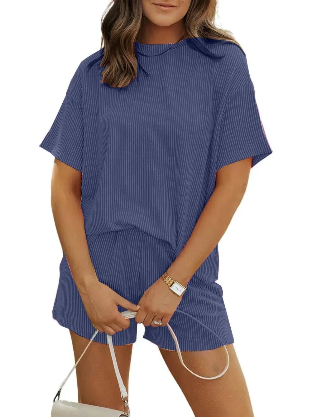 Claudia | Women’s Ribbed Knit Top &amp; Shorts Set