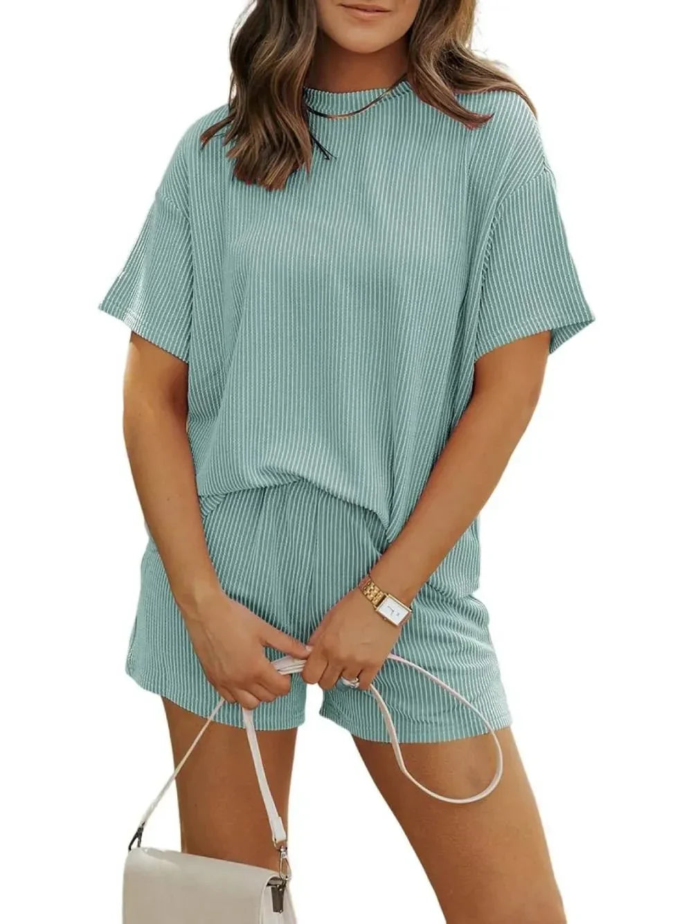Claudia | Women’s Ribbed Knit Top &amp; Shorts Set