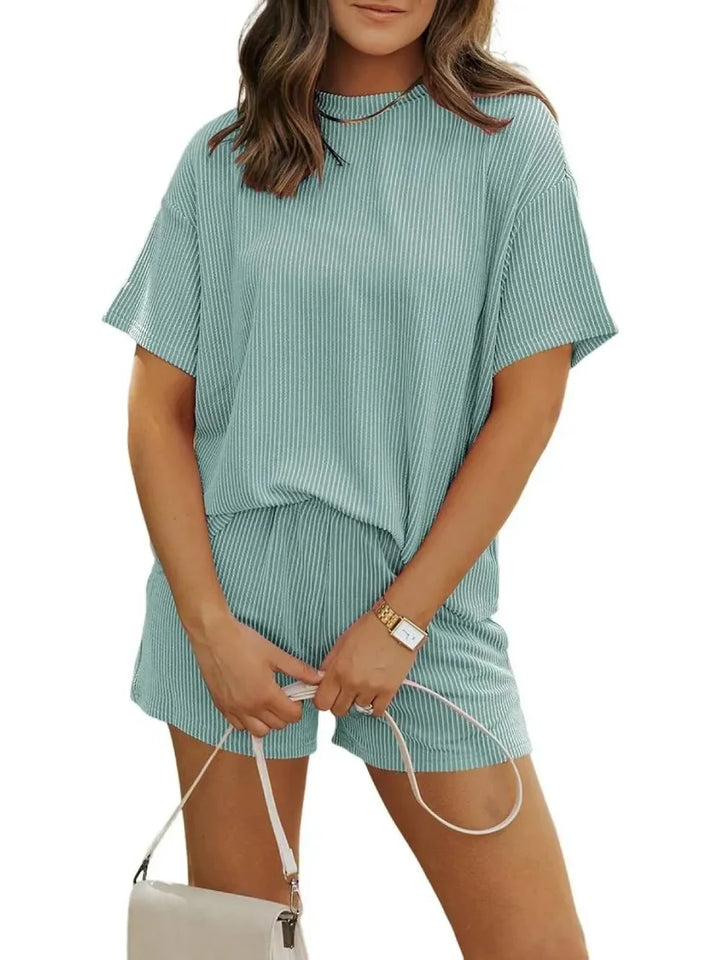 Claudia | Women’s Ribbed Knit Top &amp; Shorts Set