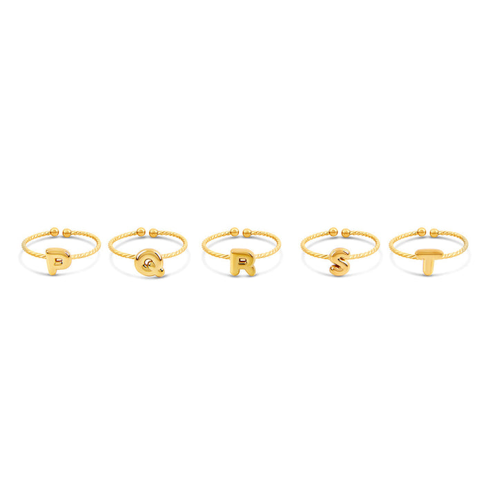 Bubble Initial Rope Chain Adjustable Ring - Gold