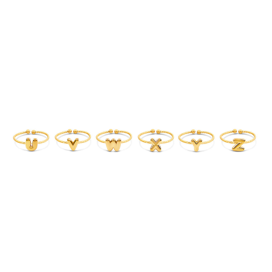 Bubble Initial Rope Chain Adjustable Ring - Gold