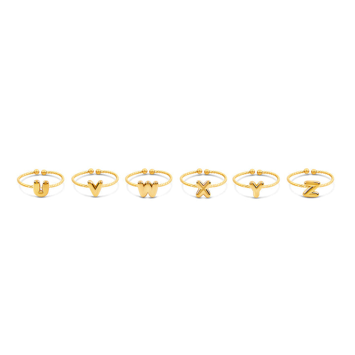 Bubble Initial Rope Chain Adjustable Ring - Gold