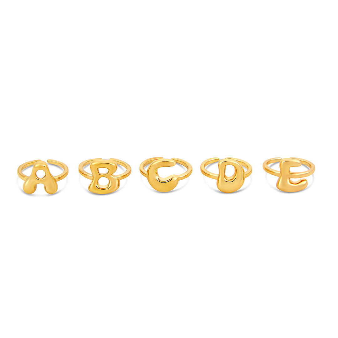 Bubble Initial Adjustable Ring - Gold