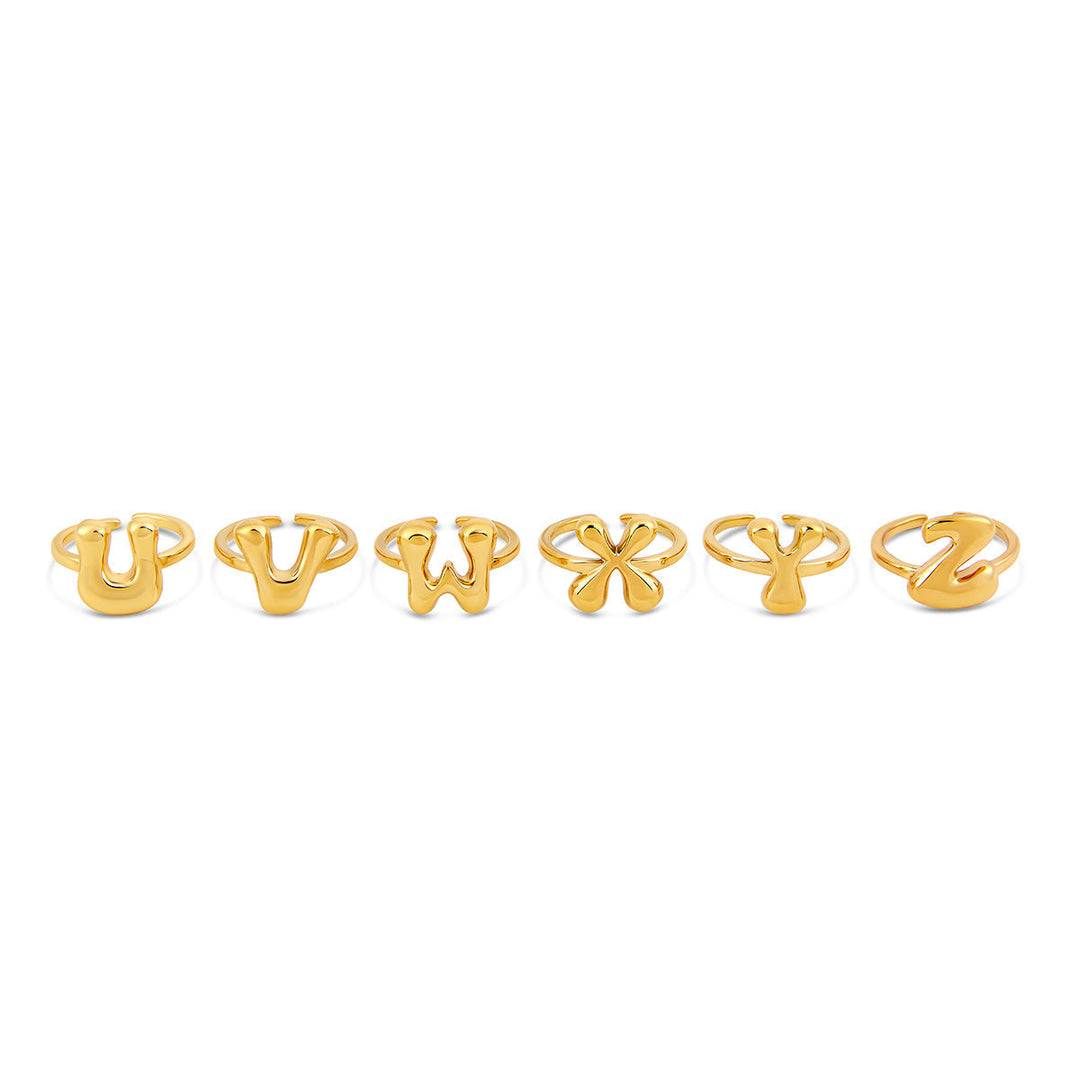 Bubble Initial Adjustable Ring - Gold