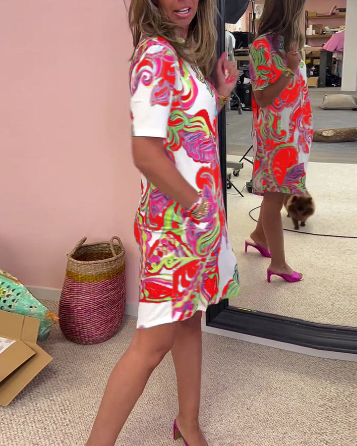 Piper | Women’s Tropical Print V-Neck Shift Dress