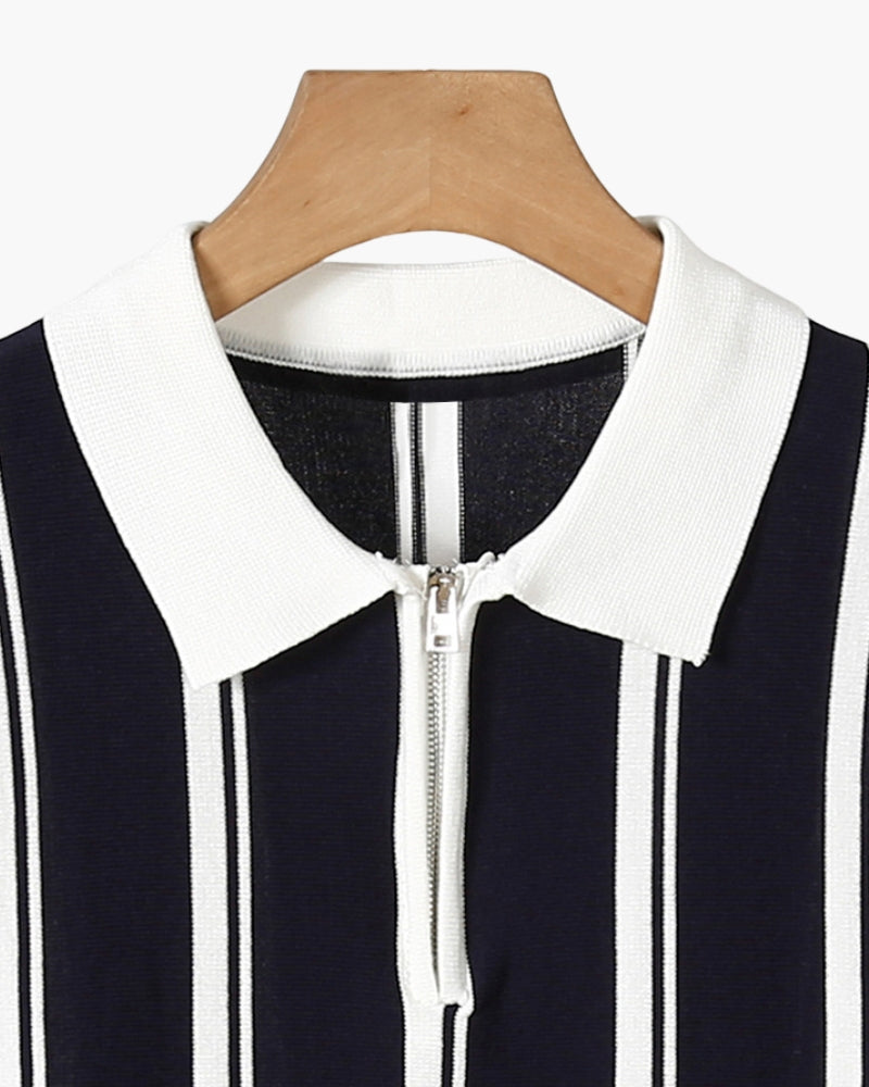 Rylan | Men’s Quarter-Zip Vertical Stripe Fine-Knit Polo