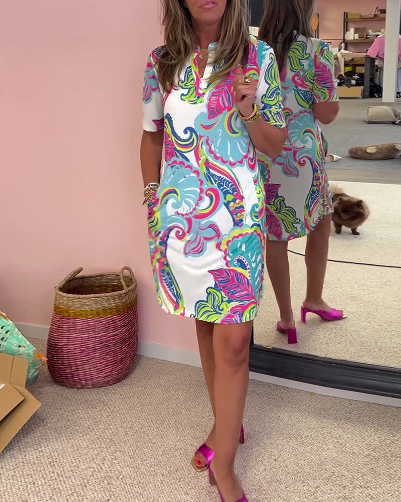 Piper | Women’s Tropical Print V-Neck Shift Dress