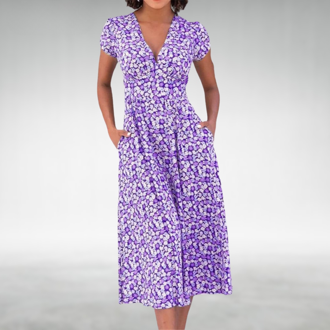 Alix | Women’s Floral V-Neck Pocket Midi Dress