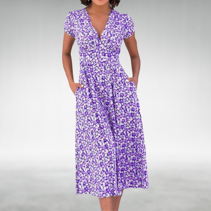 Alix | Women’s Floral V-Neck Pocket Midi Dress