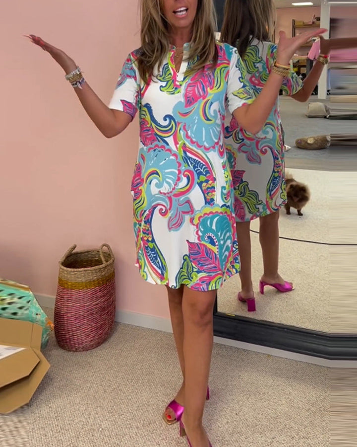 Piper | Women’s Tropical Print V-Neck Shift Dress