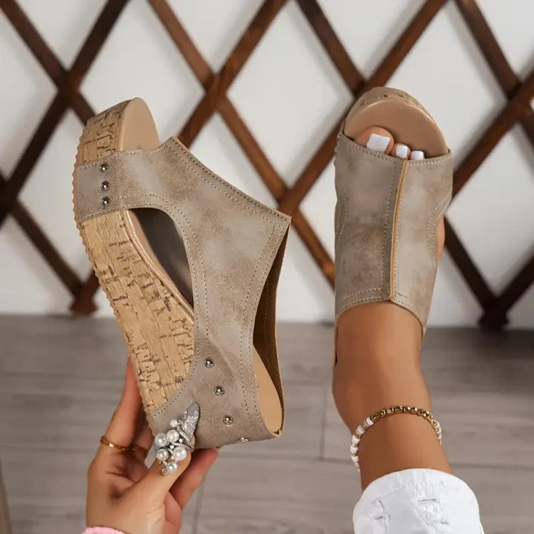 Faith - Elegant Rubber Sole Buckle Wedge Sandals