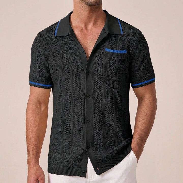 Luka | Men’s Vertical Openwork Lace-Knit Camp Collar Shirt