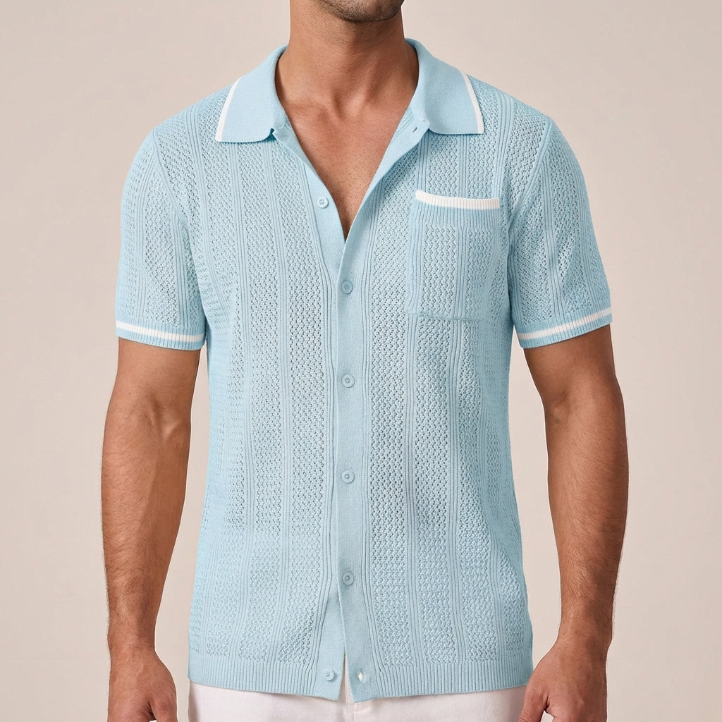 Luka | Men’s Vertical Openwork Lace-Knit Camp Collar Shirt