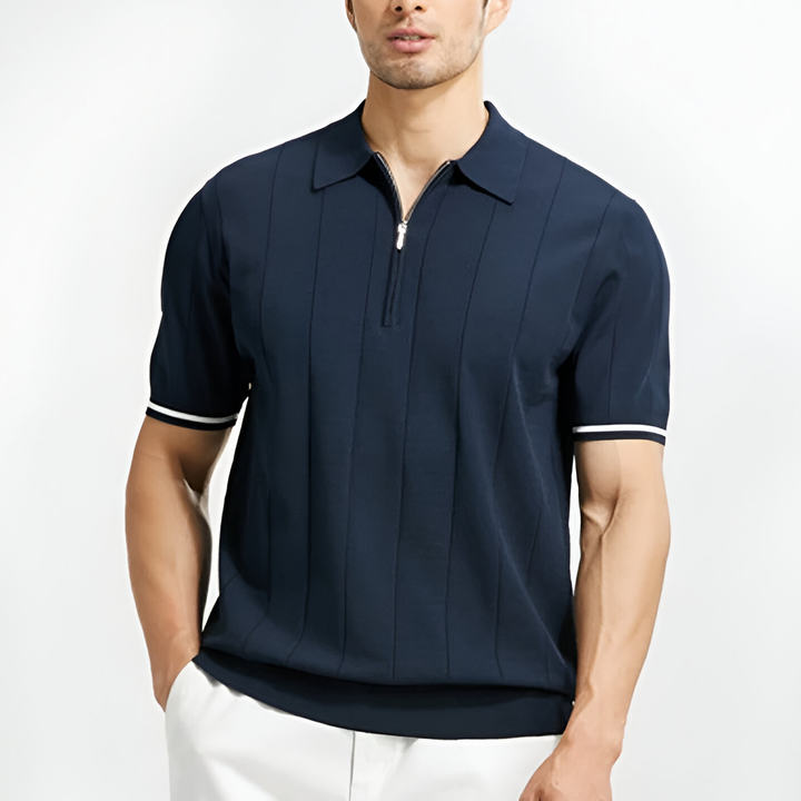 Kieran | Men’s Fine-Knit Quarter-Zip Vertical Stripe Polo