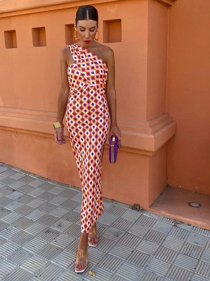 Women’s One-Shoulder Printed Maxi Dress