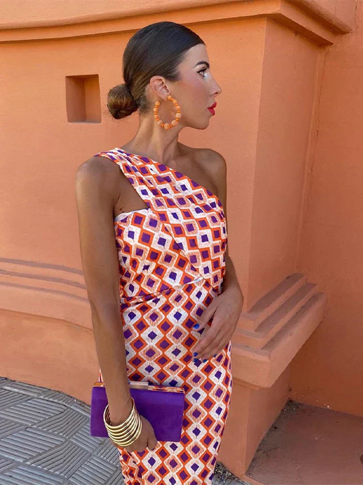Women’s One-Shoulder Printed Maxi Dress