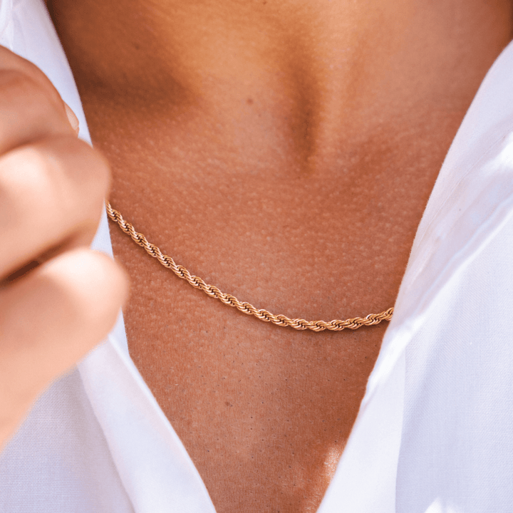 Cross Pendant Necklace X Rope Chain Full Set - Gold