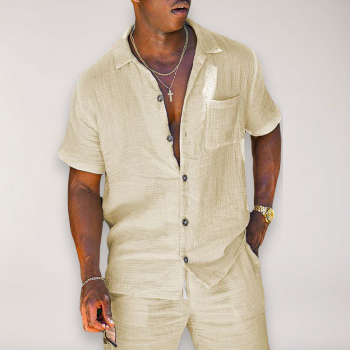 Ronan | Men’s Camp Collar Shirt &amp; Shorts Resort Set
