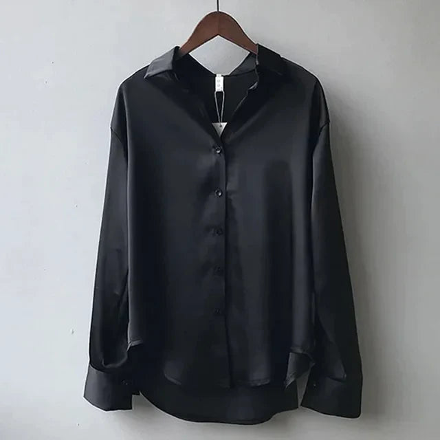 Women’s Long Sleeve Button Down Satin Blouse