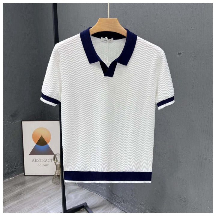 Jude | Men’s Zigzag Textured Knit Polo with Contrast Trim
