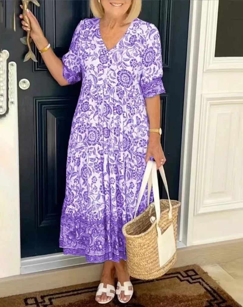 Luna | Elegant Floral V-Neck Dress