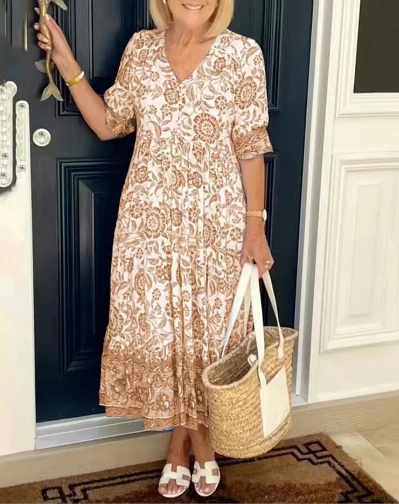 Luna | Elegant Floral V-Neck Dress