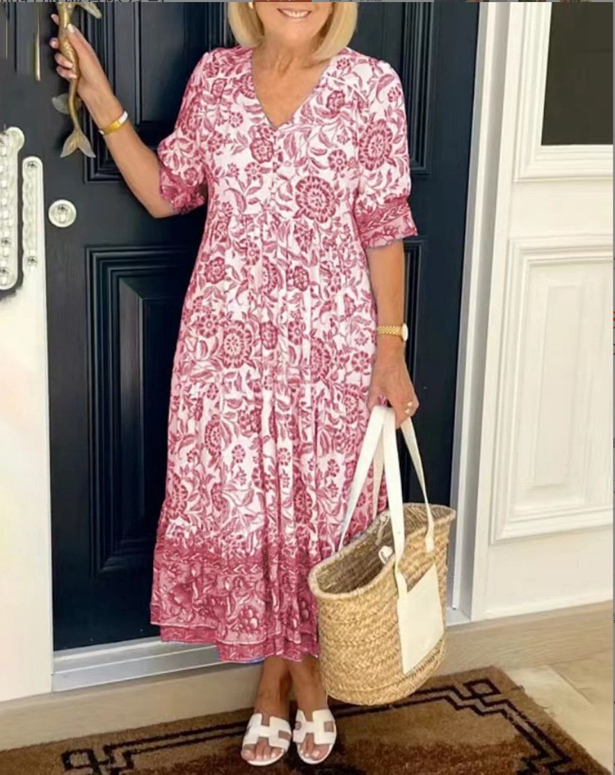 Luna | Elegant Floral V-Neck Dress