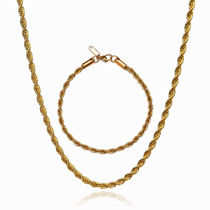 Rope Necklace X Rope Bracelet Set - Gold
