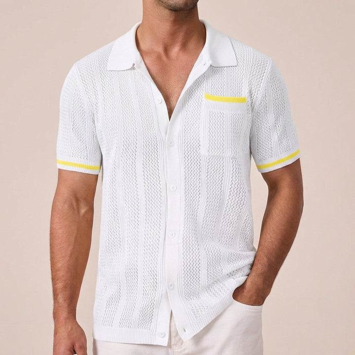 Luka | Men’s Vertical Openwork Lace-Knit Camp Collar Shirt