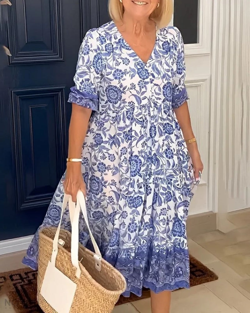 Luna | Elegant Floral V-Neck Dress
