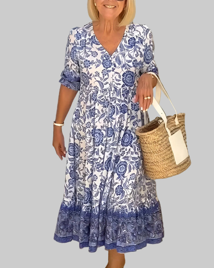 Luna | Elegant Floral V-Neck Dress