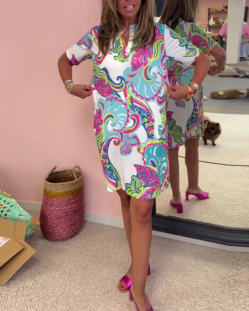Piper | Women’s Tropical Print V-Neck Shift Dress