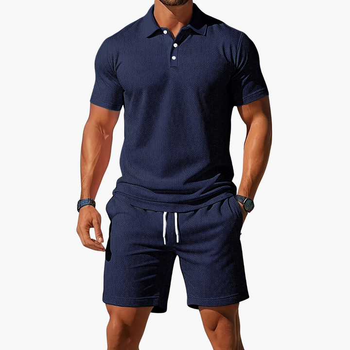 Maverick | Men’s Textured Knit Polo and Shorts Matching Set
