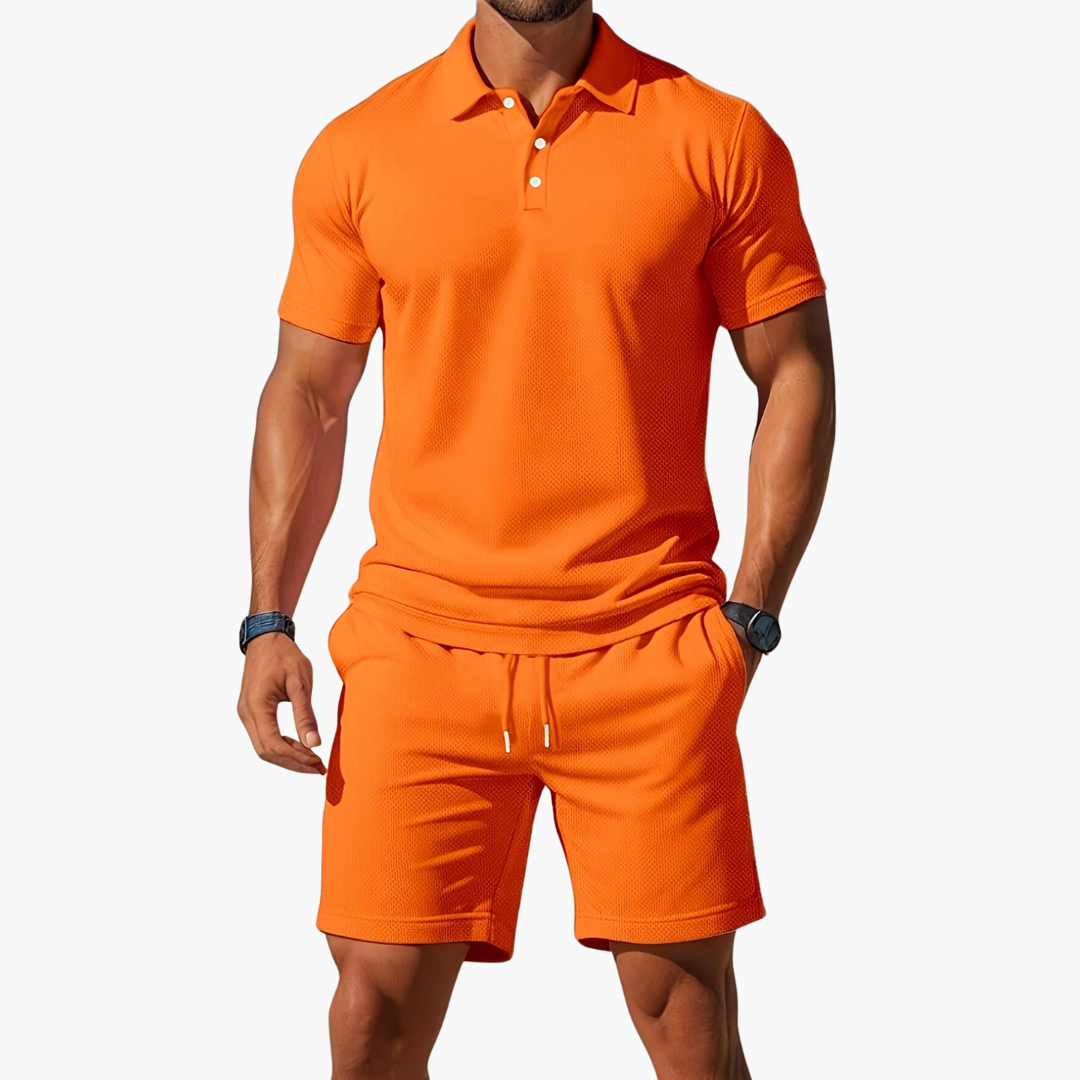 Maverick | Men’s Textured Knit Polo and Shorts Matching Set