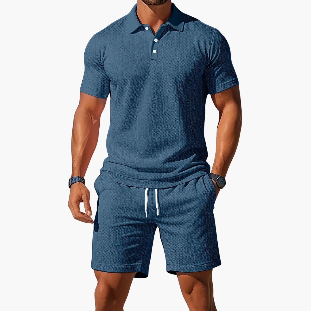 Maverick | Men’s Textured Knit Polo and Shorts Matching Set