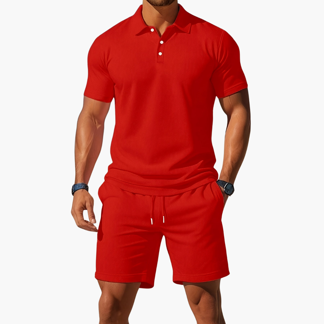 Maverick | Men’s Textured Knit Polo and Shorts Matching Set