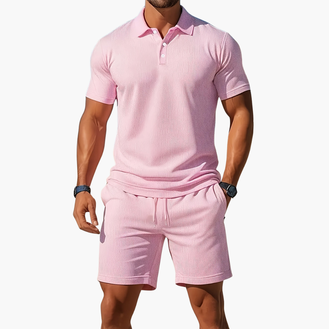 Maverick | Men’s Textured Knit Polo and Shorts Matching Set