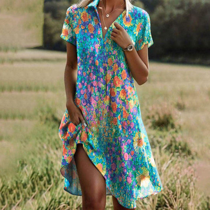 Vintage Floral Boho V-Neck Midi Dress